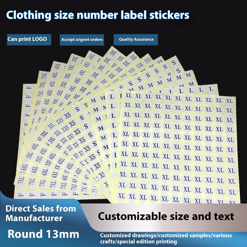 Clothes Size Sticker Digital Adhesive Sticker