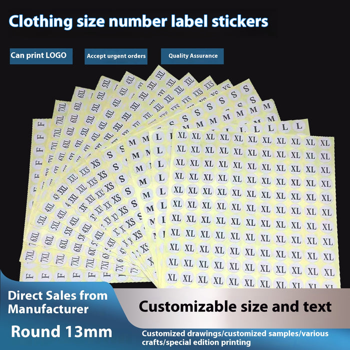 Clothes Size Sticker Digital Adhesive Sticker