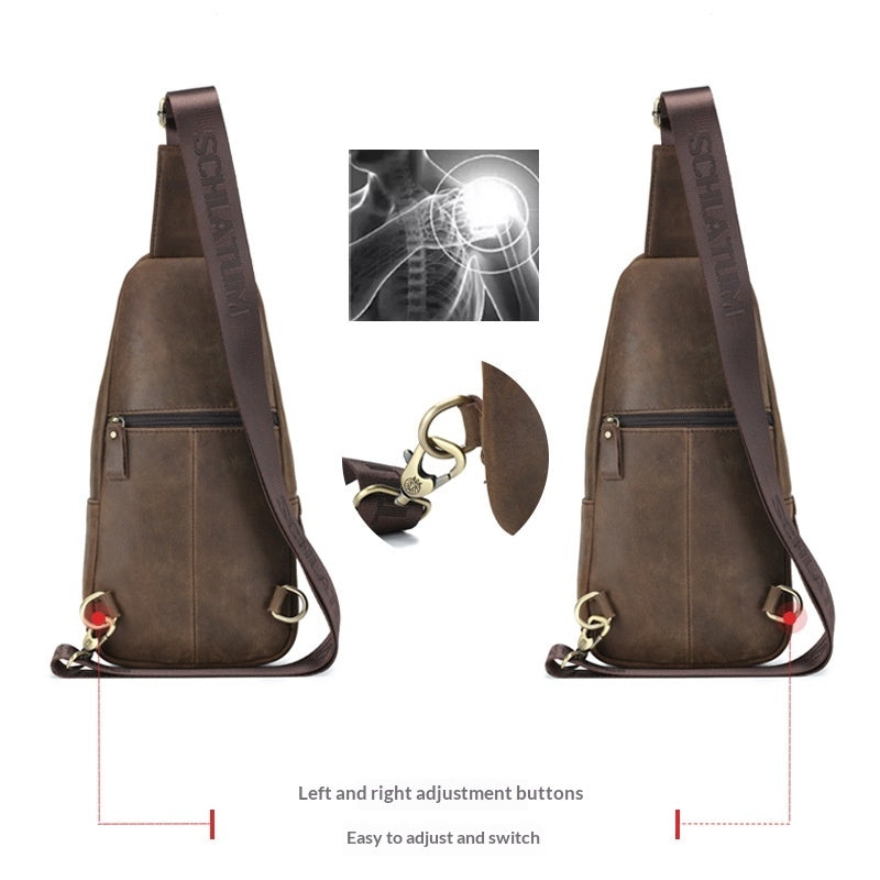 European And American Retro First-Layer Cowhide Mens Front Sling Bag