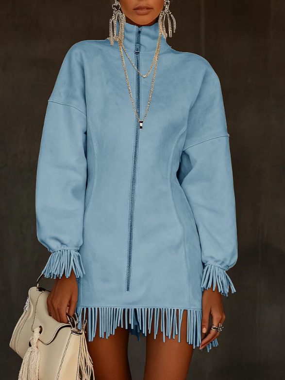 Women's Casual Tassel Zipper Sweatshirt Dress