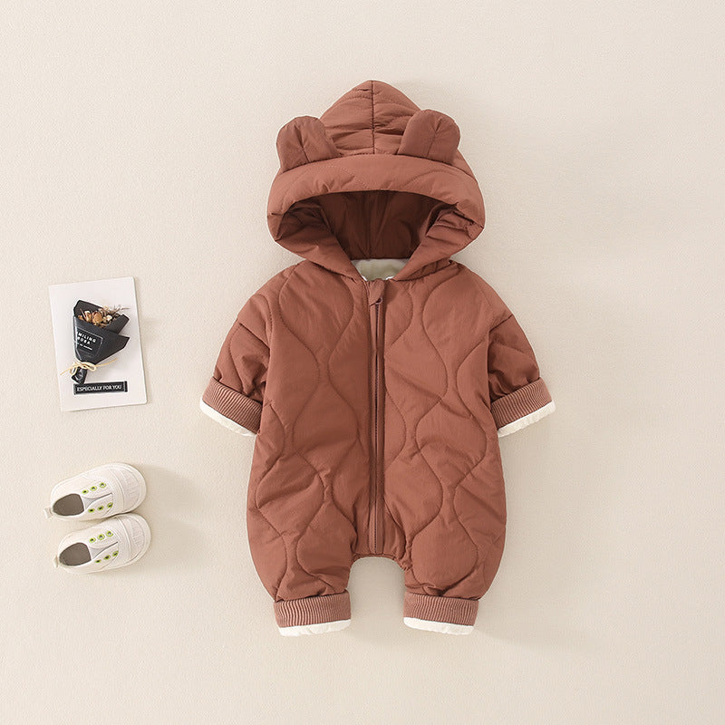 Roupa de inverno quente e acolchoada de bebé para menino e menina com padrão de urso