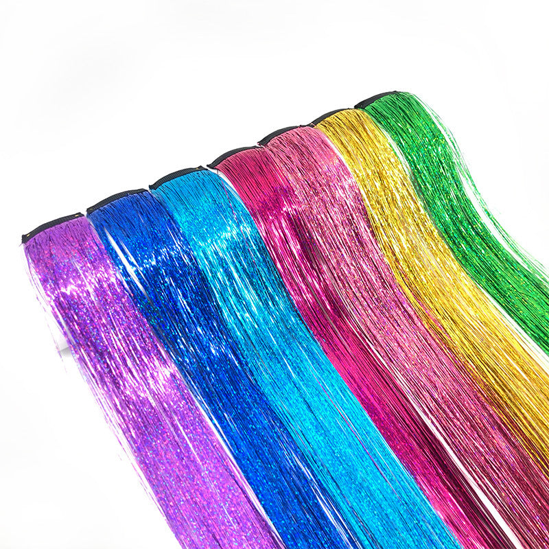 BB Clip-in Goldfaden-Perücke Schimmernde Regenbogen-Haarverlängerungen