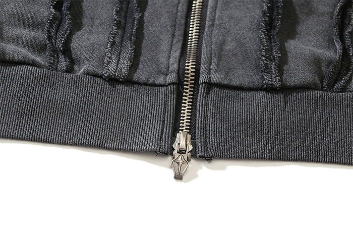 Men's Washed Batik Zipper Hooded Cardigan Sweater