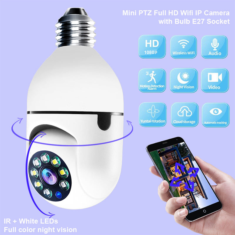 WLAN KAMERA 1080P Glühbirne 4-fach Zoom Kamera E27 Zuhause 5GWiFi Alarm Monitor