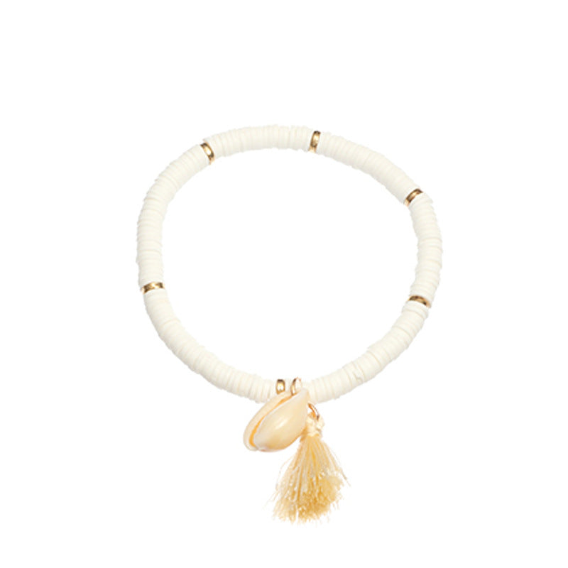 Bohemian Ethnic Shell Tassel Bracelet Simple Colored Soft Clay Bracelet
