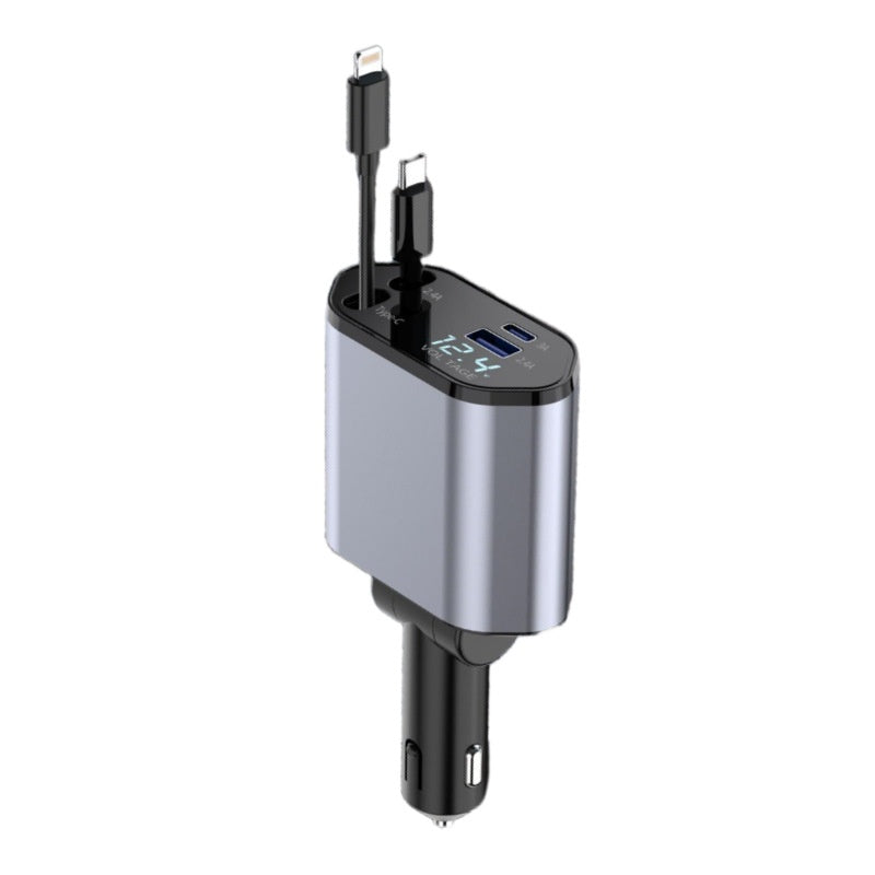 4-in-1 einziehbares Auto-Ladegerät, schnelles 120-W-Auto-Handy-Ladegerät mit USB-C-Kabel
