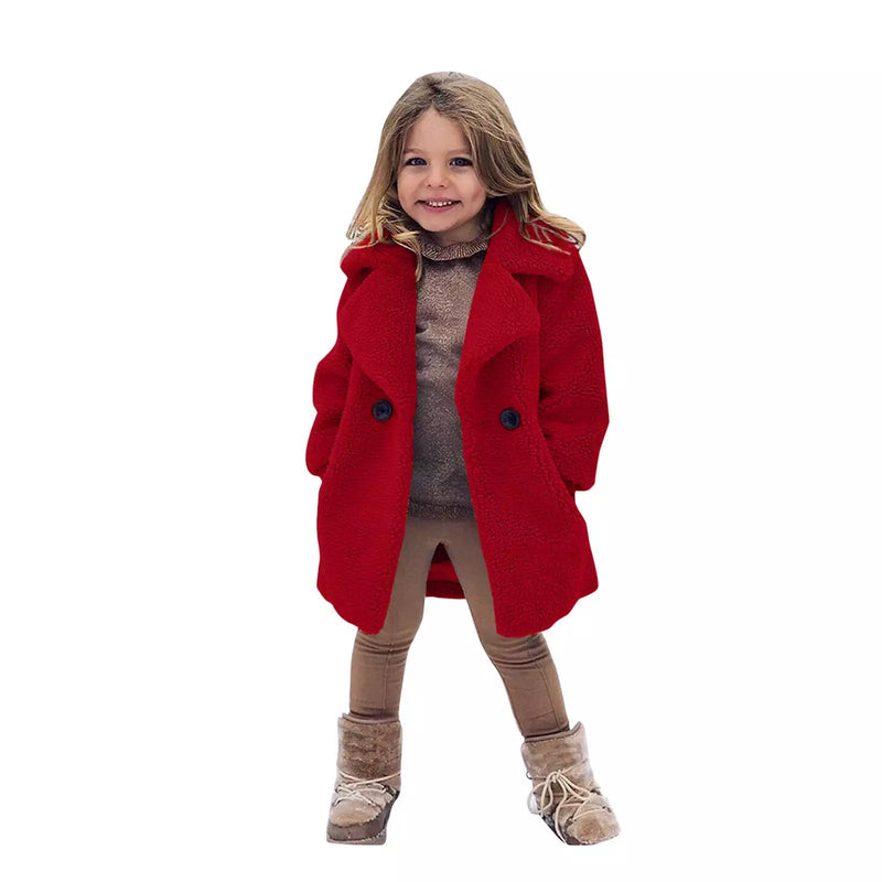 Gabardina de Menina com Lapela e Cor Sólida