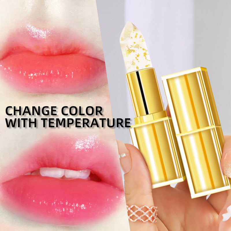 Wischfester, farbverändernder Lippenstift mit Goldglanz und warmen Nuancen