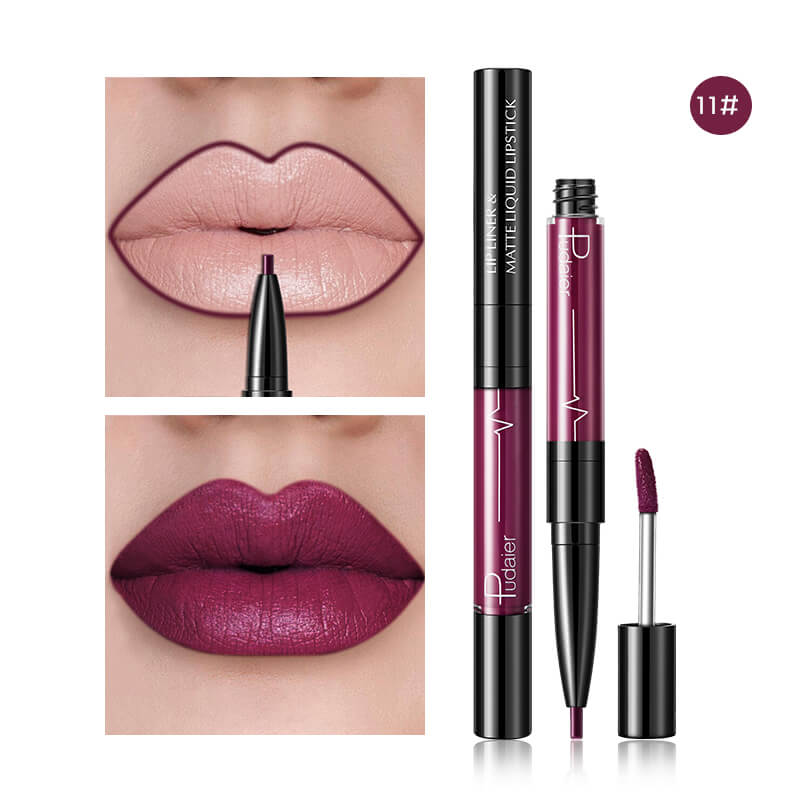 Pudaier Batom Matte Líquido e Lápis de Lábios 2 em 1 Maquilhagem Profissional Completa Agate Red Tinta de Lábios Volumizador Batom Líquido de Tatuagem