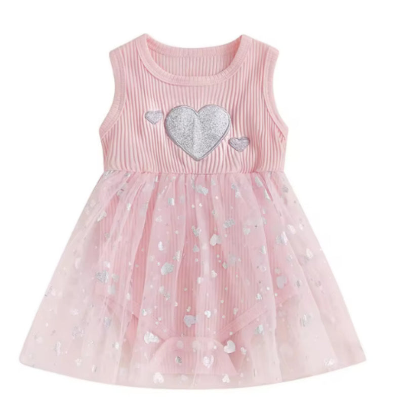 Girl's Mesh Sequins Love Sleeveless Dress