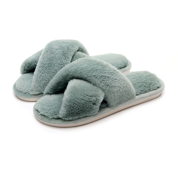 Cross Woven Woolen Slippers For Indoor Use In Winter