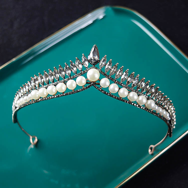 Coroa de noiva coreana com pérolas, acessório de cabeça simples e elegante, coroa estilo princesa, acessório de cabelo de sonho para influenciadoras digitais