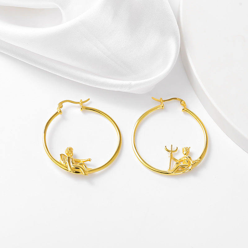 S925 Sterling Silver Fashionable Devil And Angel Earrings Hoops For Women