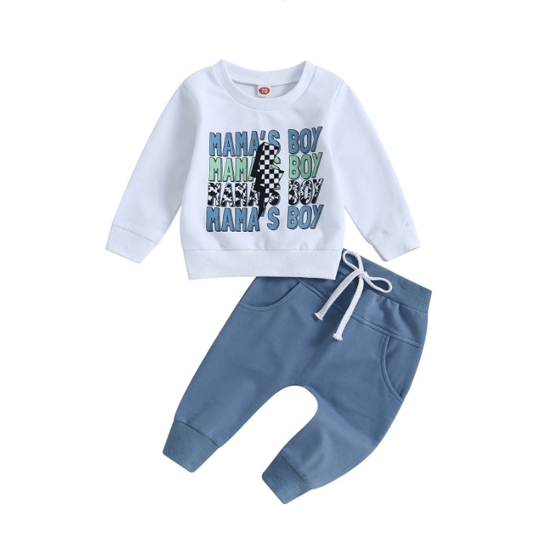 Conjunto de camisola de manga comprida com estampado floral e calças para rapaz casual