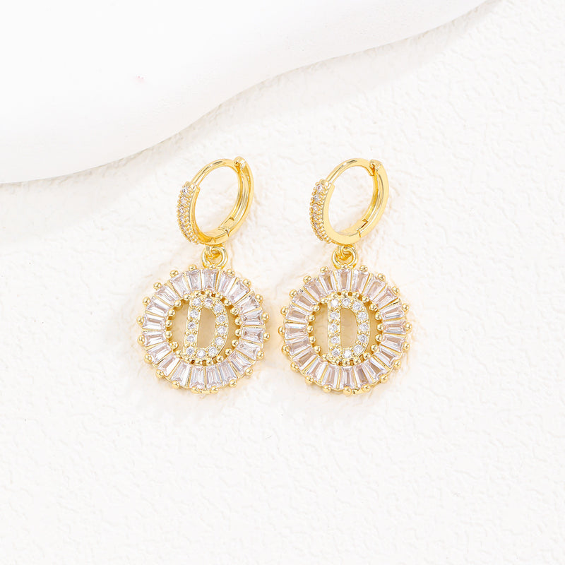 Cristal Sugar Letter Zircon Ear Studs 26 letras em inglês Clipe de orelha de diamante completo