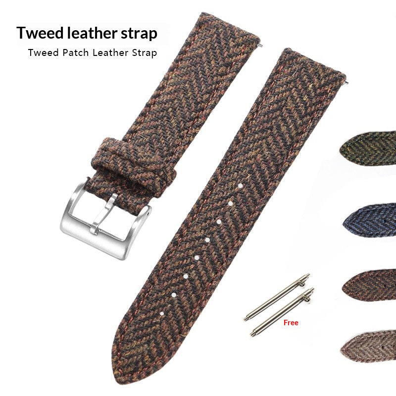 High-quality Tweed-finished Leather Watch Strap With Quick-release Mechanism, Vintage-style Wristband