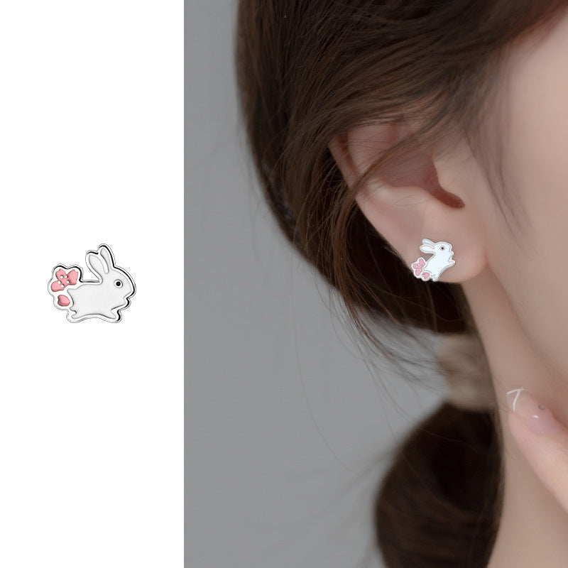 Nova menina feminina doce coelho branco feminino coração orelha studs