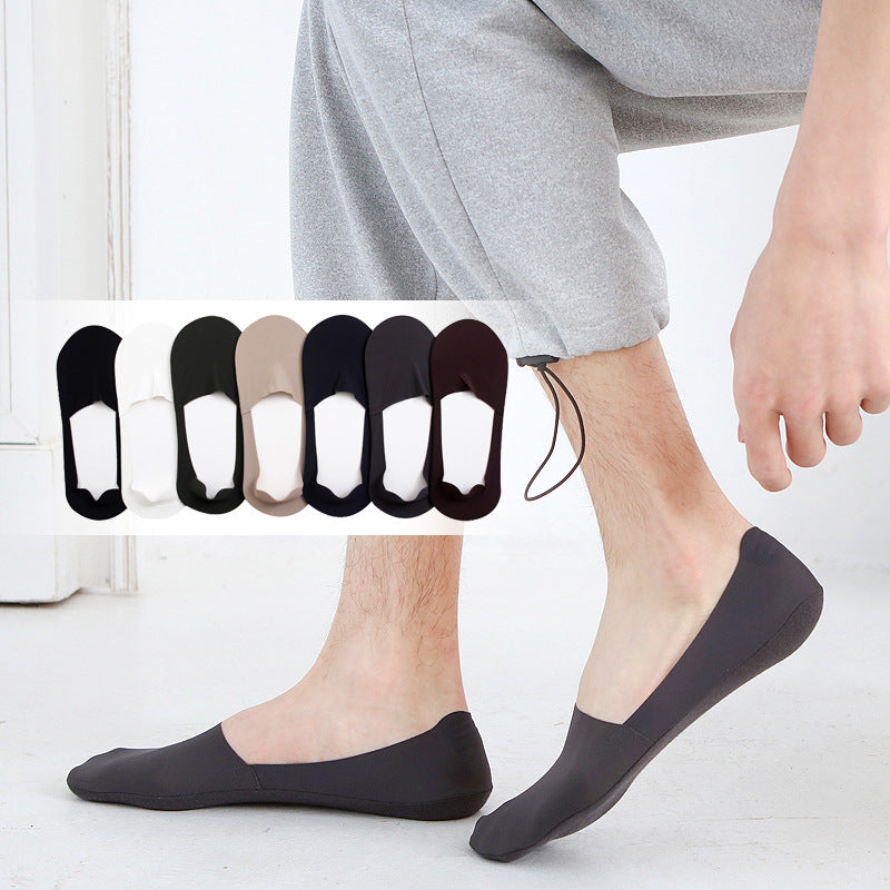 Unsichtbare Herren-Sneakersocken aus Eisseide mit Silikon-Antirutsch-Beschichtung und Baumwollsohle
