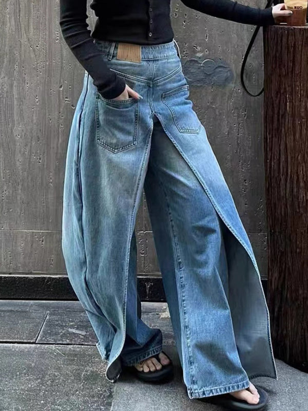 Y2g Waste Soil Wind Front And Back Wear Washed Loose Wide Leg Jeans