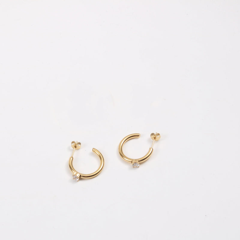 Brincos Fonte C Com Zircão Titânio Aço I Galvanizado Ouro 18K