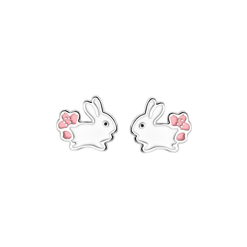 Nova menina feminina doce coelho branco feminino coração orelha studs