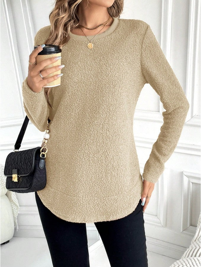 Casual Warm Solid Color Round Neck Teddy Sports Shirt