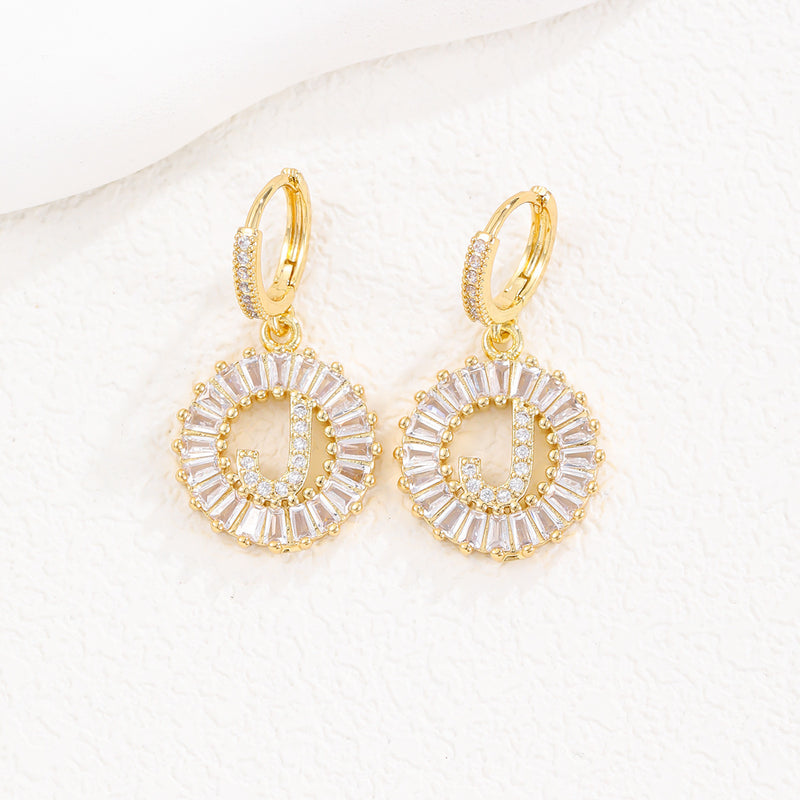 Cristal Sugar Letter Zircon Ear Studs 26 letras em inglês Clipe de orelha de diamante completo