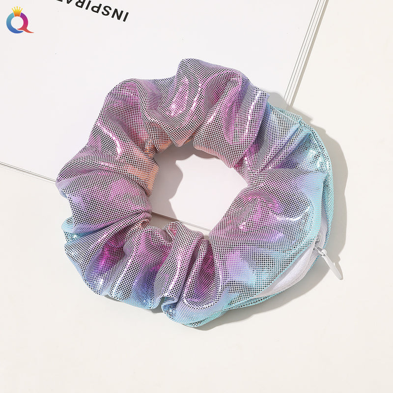 European And American Printed Satin Zipper Large Intestine Hair Ring