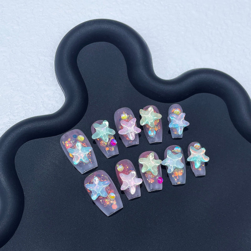 Summer Ice-permeable Hand-worn Mocha Water Ripple Starfish Simple Short Nail Stickers