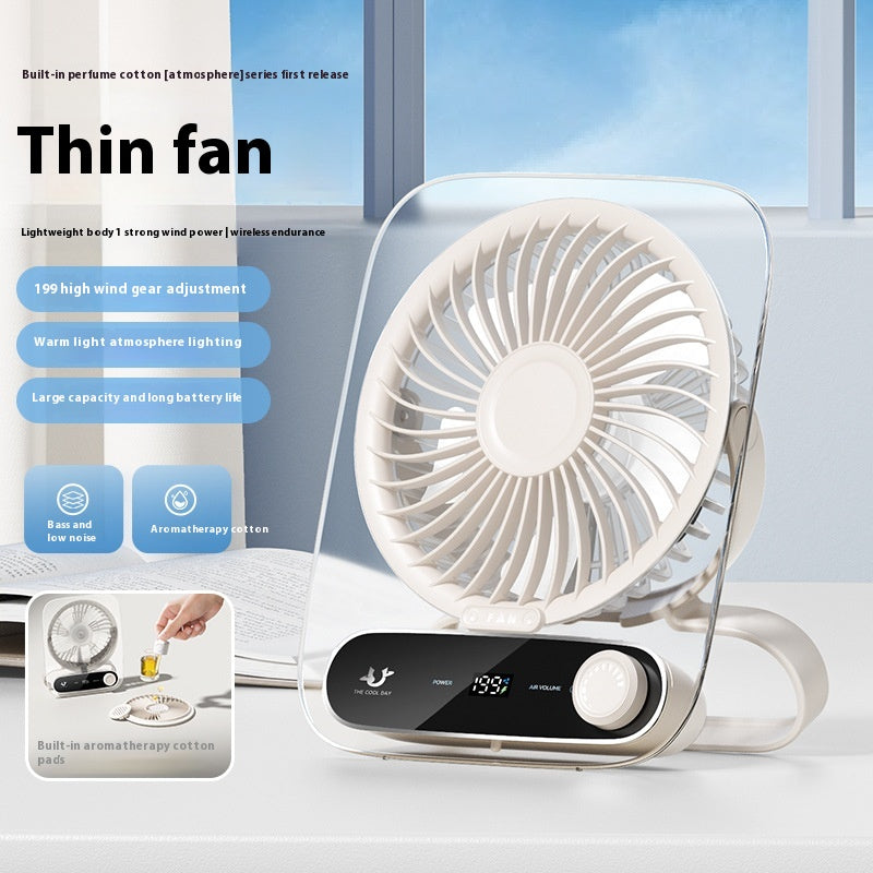 Ultradünner digitaler Desktop-Ventilator, geräuschlos, Mini, tragbar, USB-aufladbar