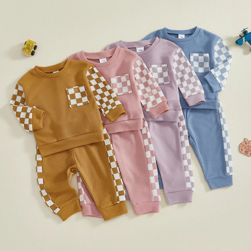 Conjunto de duas peças em patchwork com textura waffle