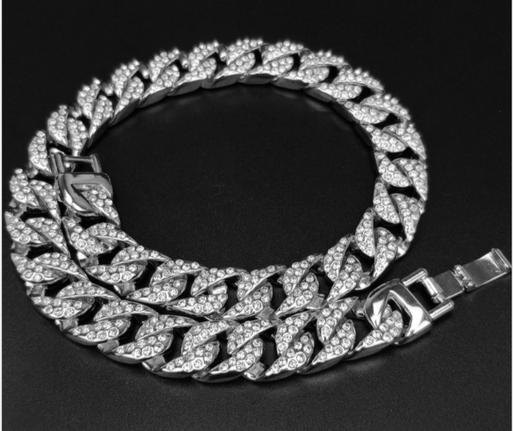 Pulseira masculina de corrente cubana com diamantes completos, pulseira dominadora e moderna