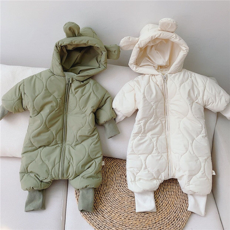 Roupa de inverno quente e acolchoada de bebé para menino e menina com padrão de urso