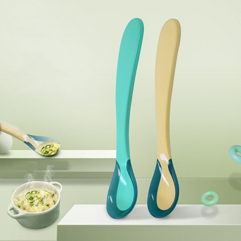 Colher de alimentação para bebé anti-queimaduras com haste