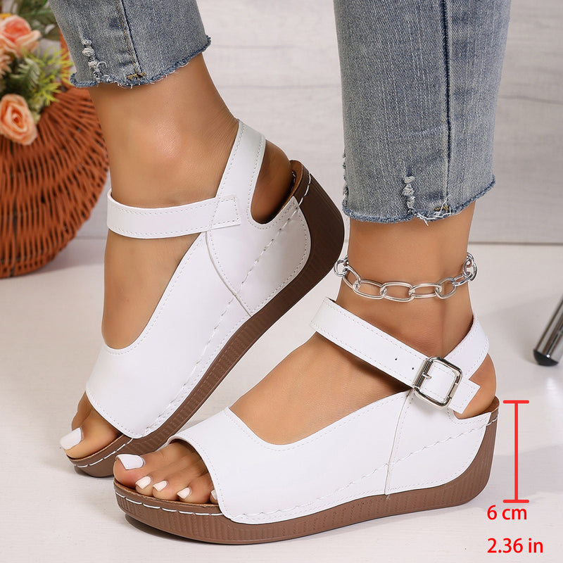 Wedge-heel Thick-soled Breathable Buckle-strapped Womens Beach Sandals