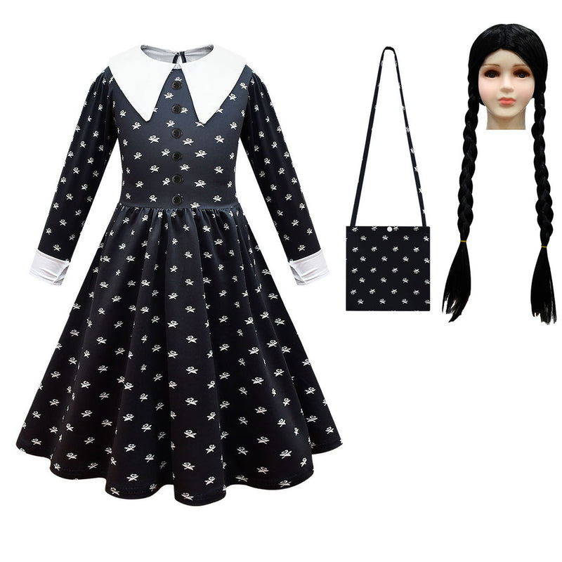Vestido de rapariga com gola de lapela e estampado simples