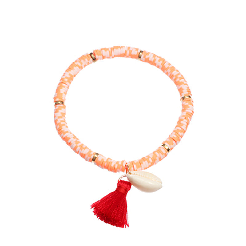 Bohemian Ethnic Shell Tassel Bracelet Simple Colored Soft Clay Bracelet