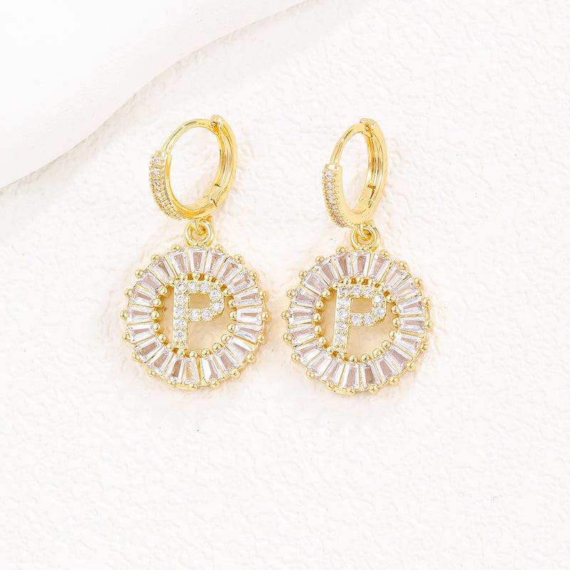 Cristal Sugar Letter Zircon Ear Studs 26 letras em inglês Clipe de orelha de diamante completo