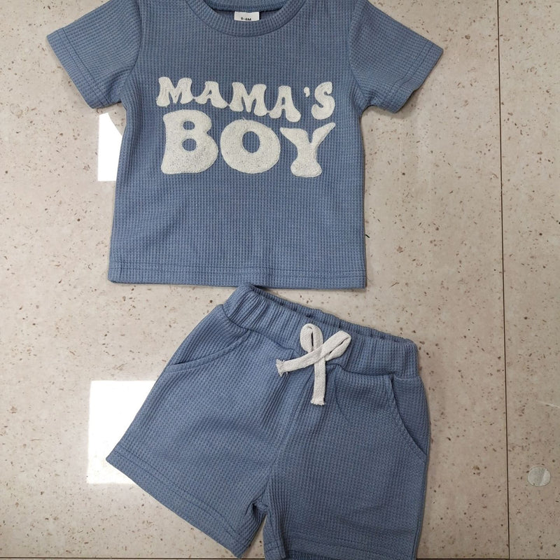 Waffle Towel Embroidery Short Sleeve Shorts Suit