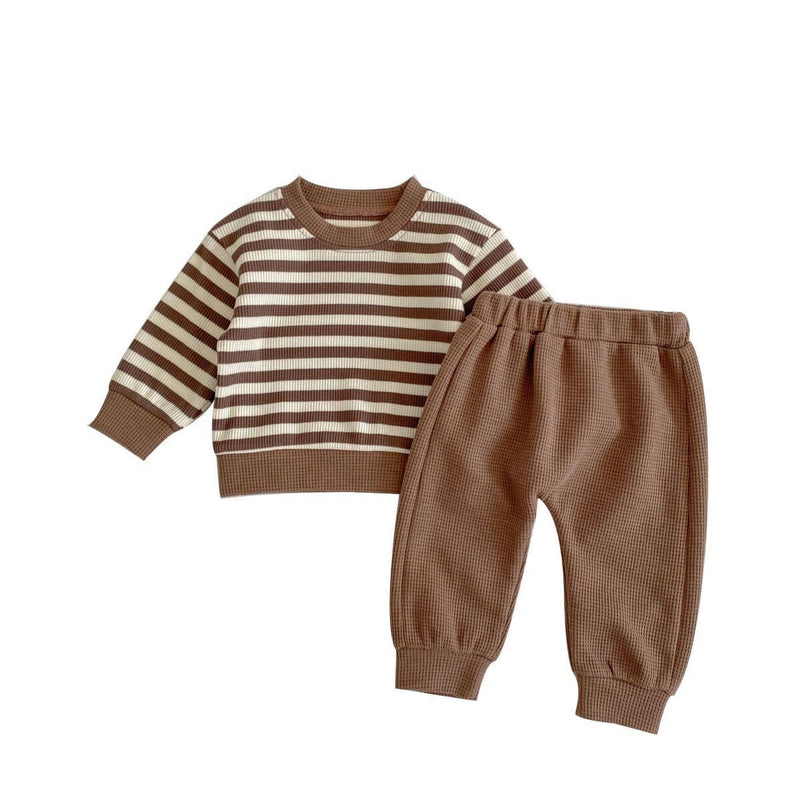 Baby Color Matching Striped Long-sleeved Top Pants Suit
