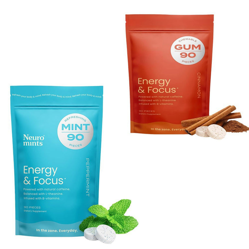 NeuroGum Energie-Koffein-Minzpastillen, Koffein-Ergänzungsmittel mit Minzgeschmack - 90 Stück