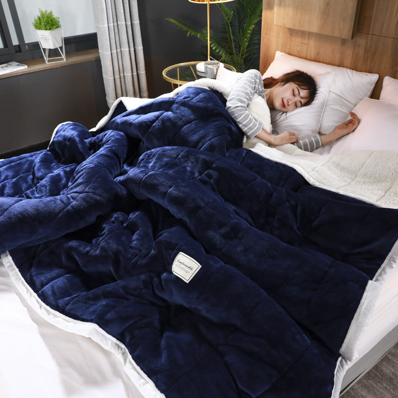 Warme Siesta-Decke dreilagige Decke Steppdecke dicker Lamm-Flanell Bettwäsche Korallenfleece
