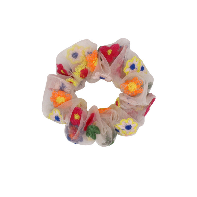 Elástico de cabelo em rede com flores bordadas