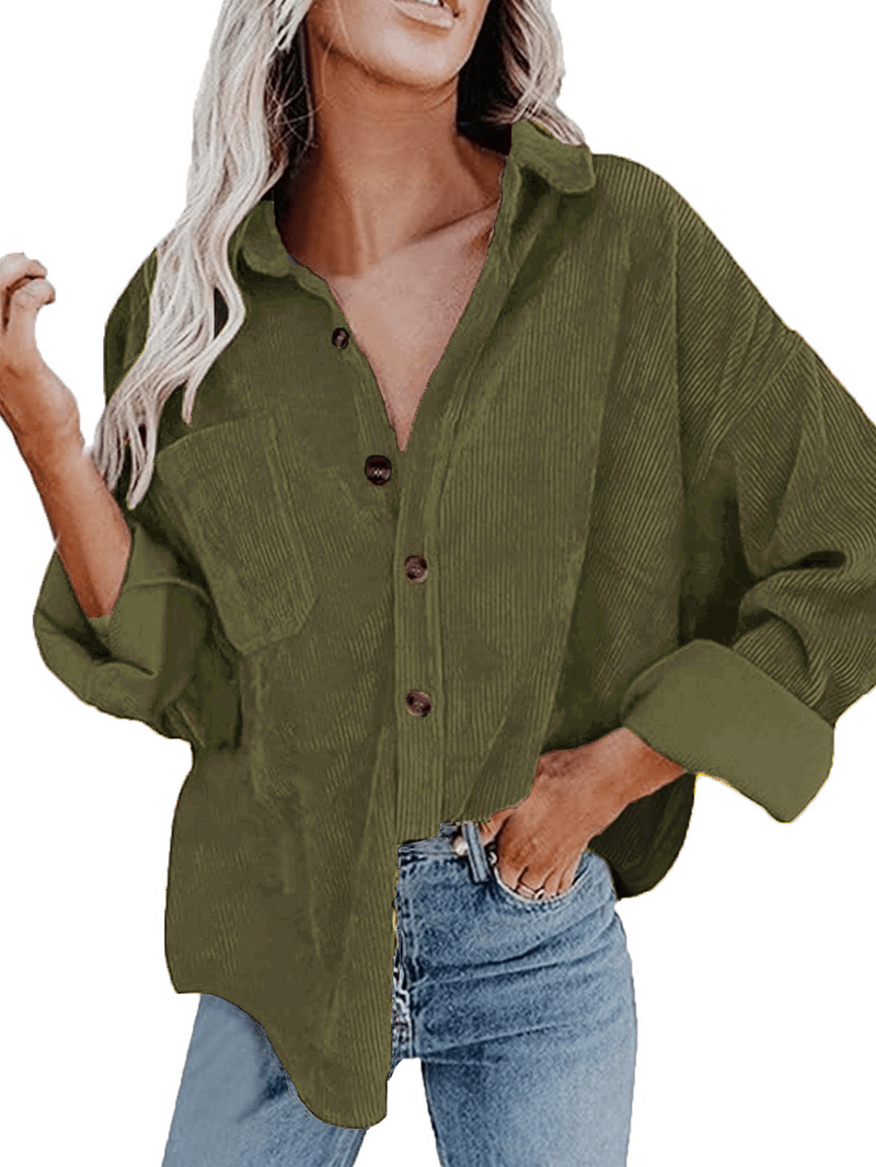 Solid Color Lapel Corduroy Casual Jacket