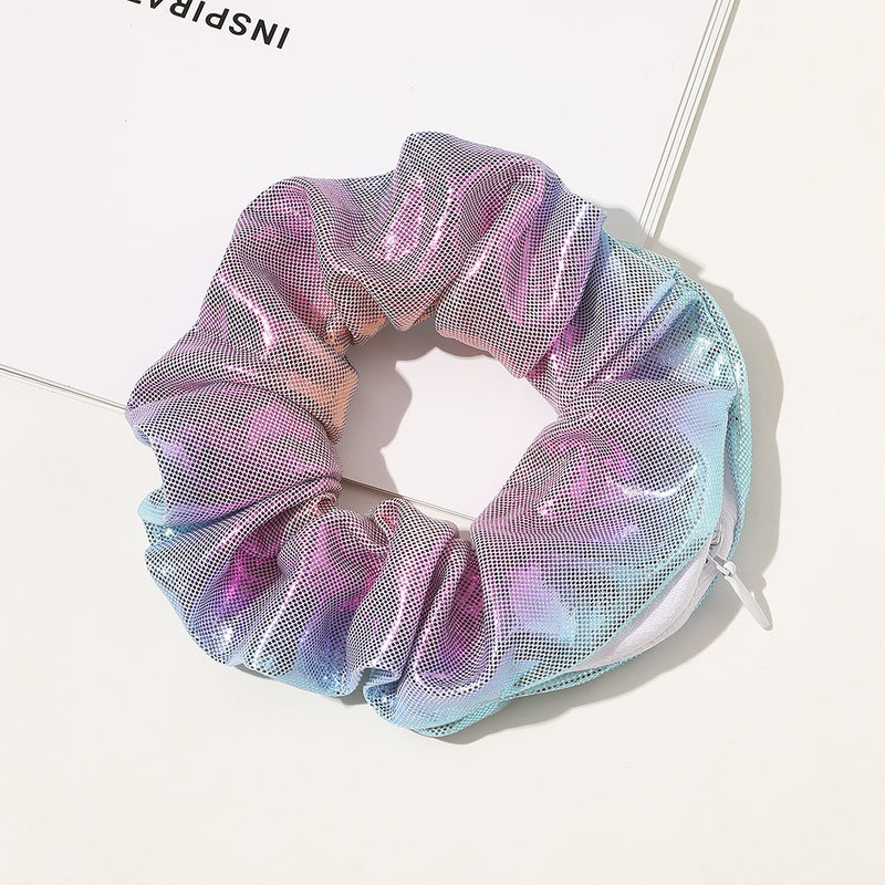 European And American Printed Satin Zipper Large Intestine Hair Ring