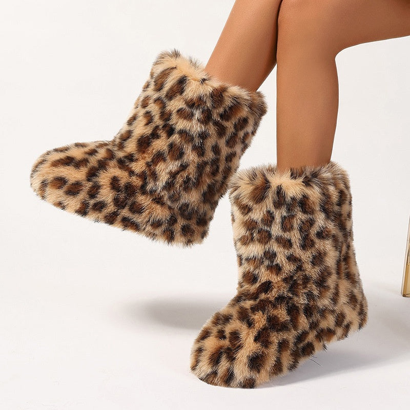 Europäische und amerikanische Damen-Halbstiefel für den Winter mit Waschbär-Imitat