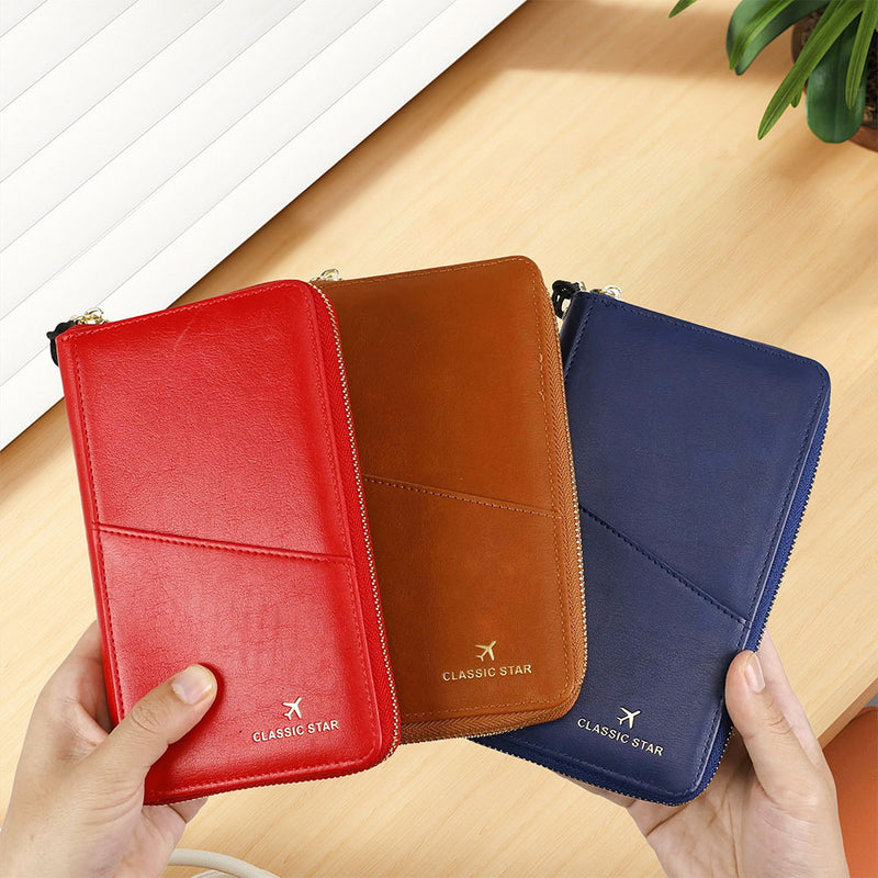 RFID Barrier Passport Holder Genuine Leather Wallet