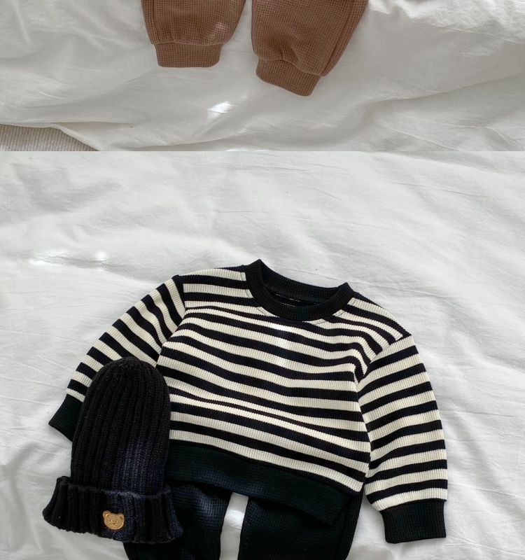 Baby Color Matching Striped Long-sleeved Top Pants Suit