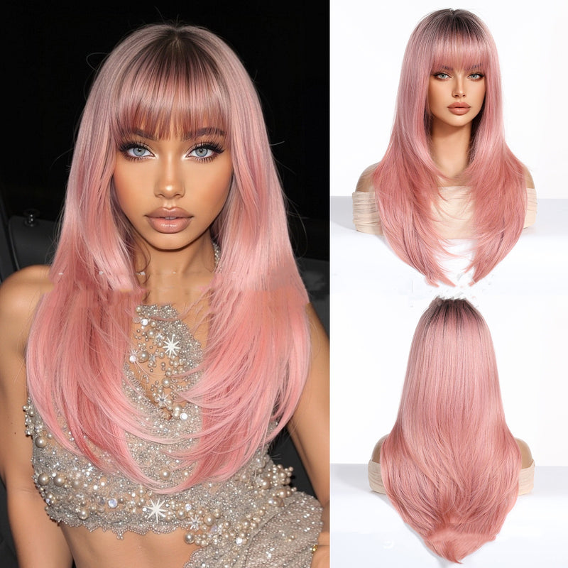 Cabelo Liso com Franja Laranja Dourado Claro
