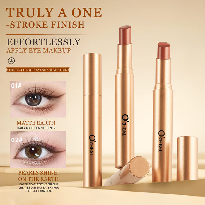Three Color Eyeshadow Stick With Delicate Pearlescent Gradient Shimmer Powder